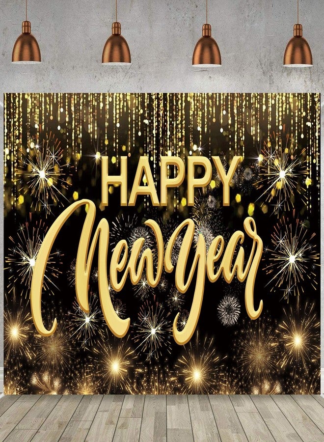 FECEDY Happy New Year Hanging Extra Large Fabric Sign Poster Background Banner with Firework Pattern for New Year Party Decorations - Image 1