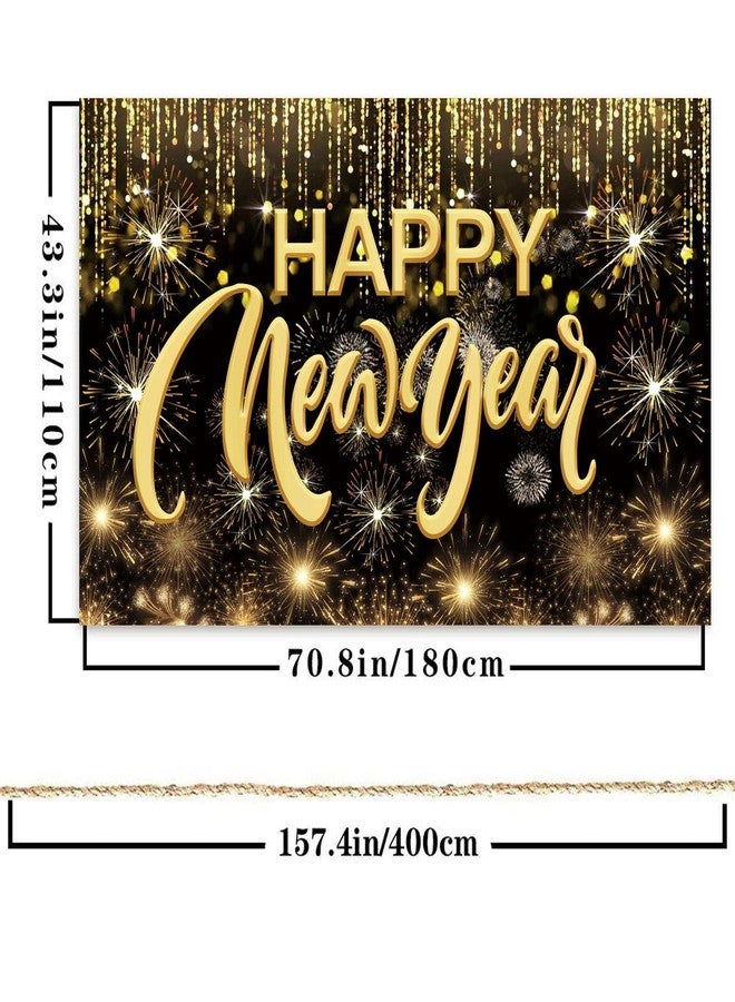 FECEDY Happy New Year Hanging Extra Large Fabric Sign Poster Background Banner with Firework Pattern for New Year Party Decorations - Image 2