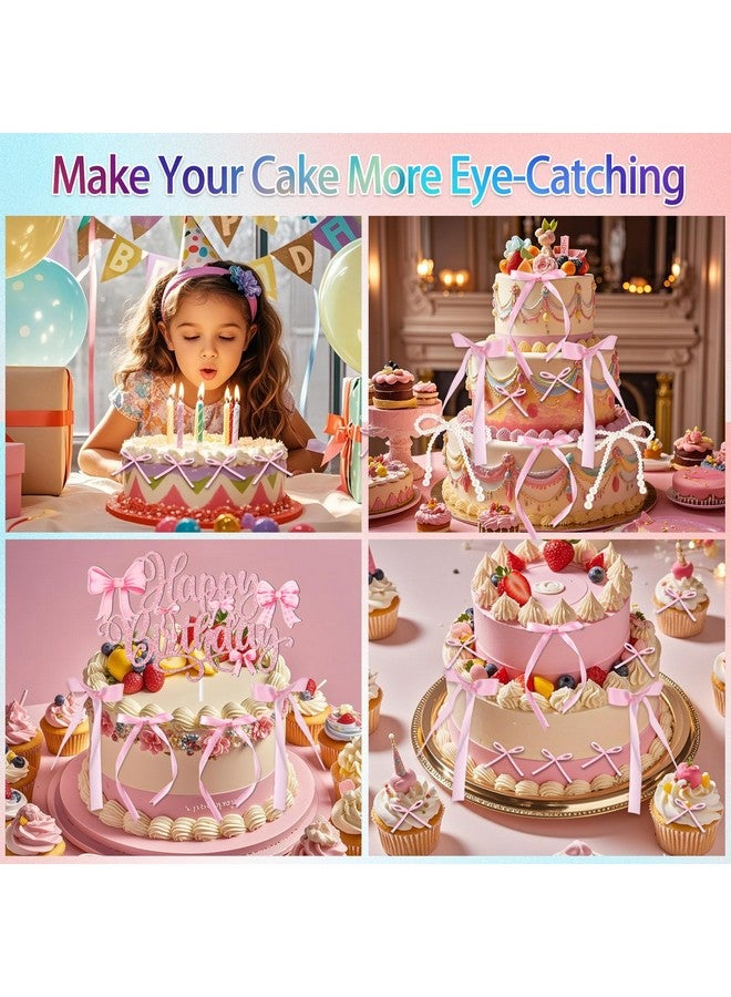 ZLSPTK 40Pcs Bow Cupcake Topper Pink 1 Happy Birthday Pearl Bowknot Cake Topper Coquette 3D Ribbon Cupcake Decorations for Baby Shower Cute Cake Dessert Picks Aesthetic Wall Party Wedding Room Decor Supplies - Image 4