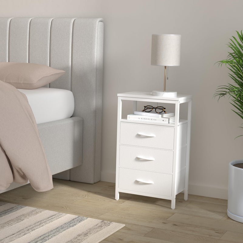 Huuger Nightstand with Charging Station, 27.6 Inch Side Table with Drawers, PU Leather Finish, End Table Bedside Table with USB Ports and Outlets, Night Stand for Bedroom, White - Image 2