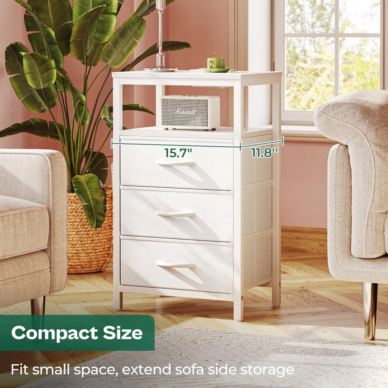 Huuger Nightstand with Charging Station, 27.6 Inch Side Table with Drawers, PU Leather Finish, End Table Bedside Table with USB Ports and Outlets, Night Stand for Bedroom, White - Image 5