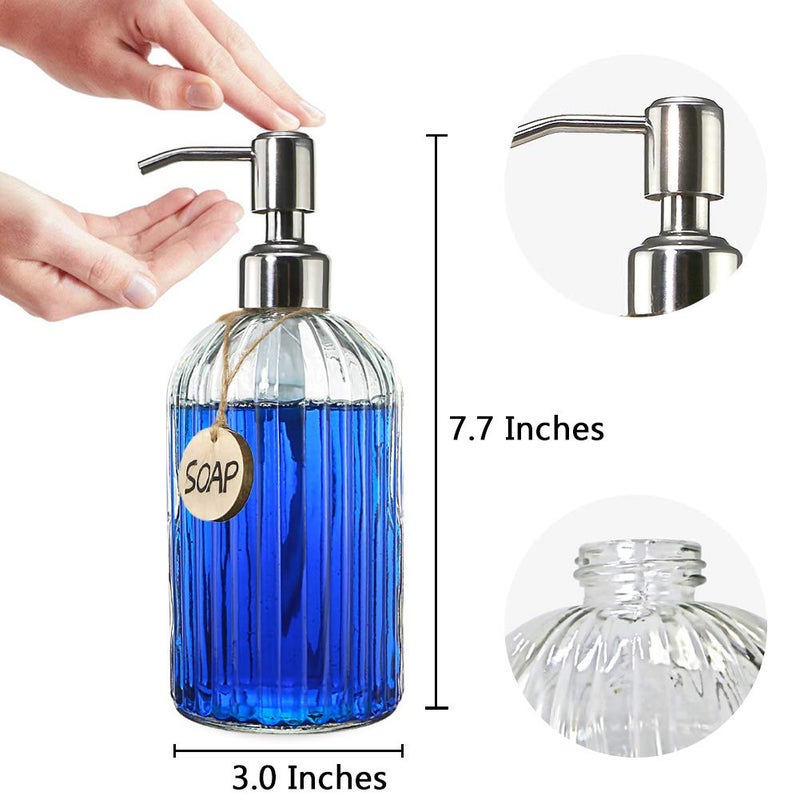 JASAI 18 Oz Clear Glass Soap Dispenser with Rust Proof Stainless Steel Pump, Refillable Liquid Hand soap Dispenser for Bathroom, Premium Kitchen Soap Dispenser (Clear). - Image 5