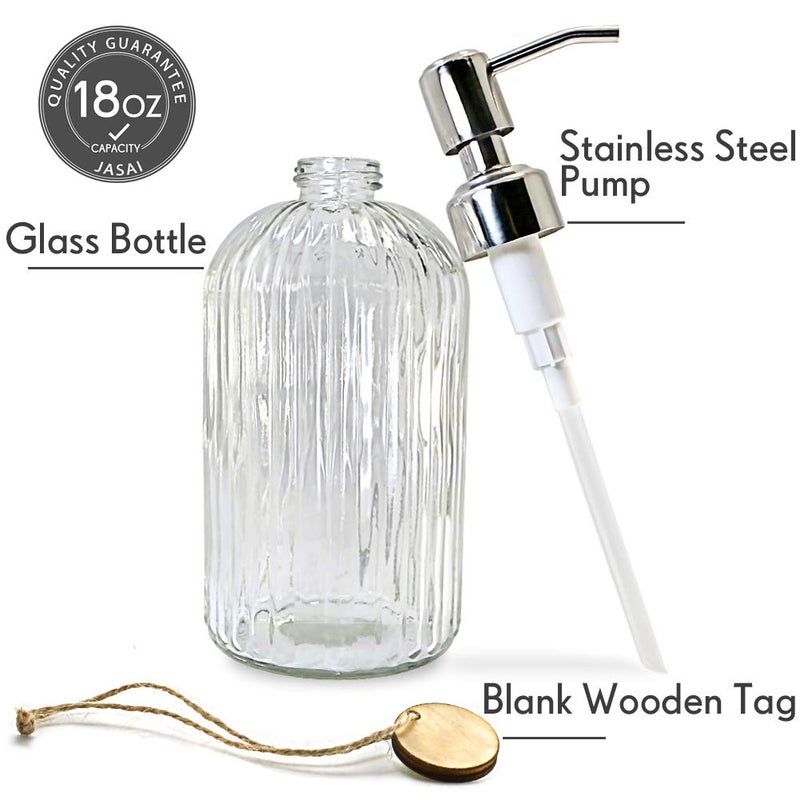 JASAI 18 Oz Clear Glass Soap Dispenser with Rust Proof Stainless Steel Pump, Refillable Liquid Hand soap Dispenser for Bathroom, Premium Kitchen Soap Dispenser (Clear). - Image 2