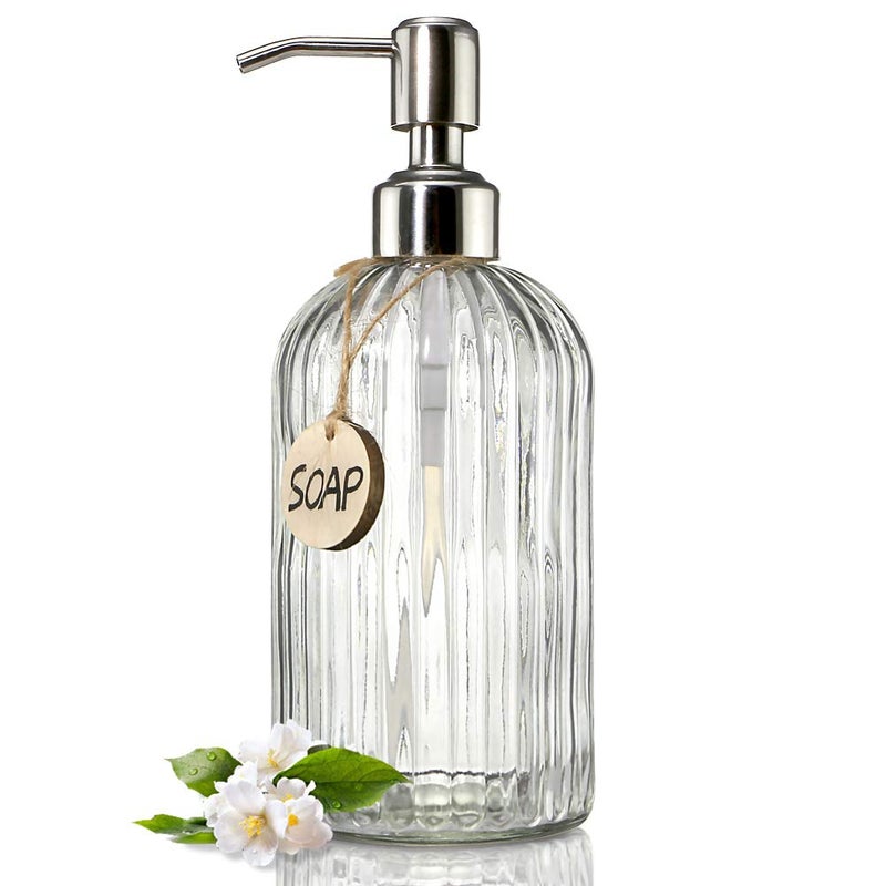 JASAI 18 Oz Clear Glass Soap Dispenser with Rust Proof Stainless Steel Pump, Refillable Liquid Hand soap Dispenser for Bathroom, Premium Kitchen Soap Dispenser (Clear). - Image 1