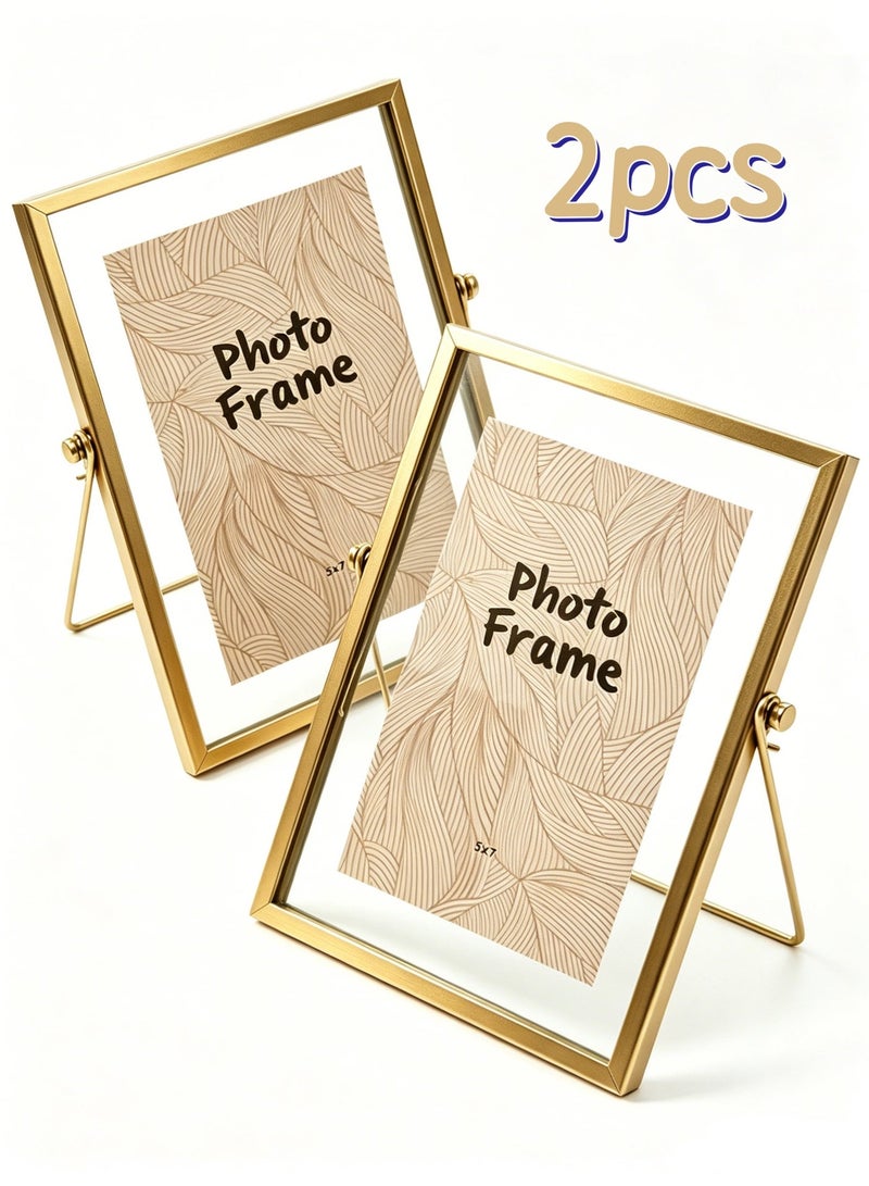 BUPY 22*17CM Picture Frames,Gold Photo Frame Decor with Plexiglas Cover High Definition Glass Desk Pictures Display - Image 1