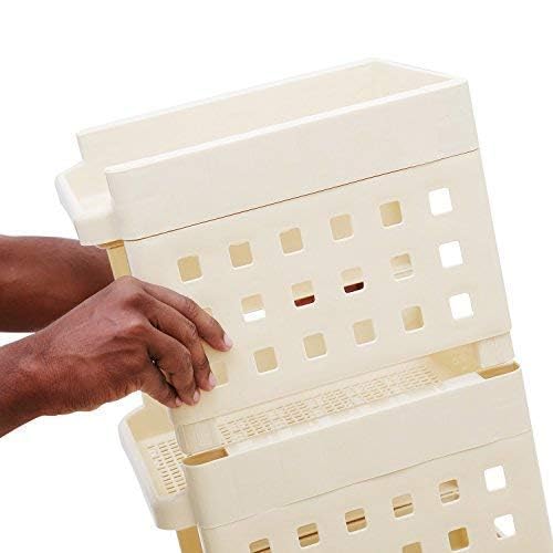 NANIAAY Polypropylene Movable Storage Rack MultiFunctional Folding Organizer with Rolling Castors Polished Finish for Kitchen Bathroom Bedroom Laundry or Garage Storage Off White - Image 2