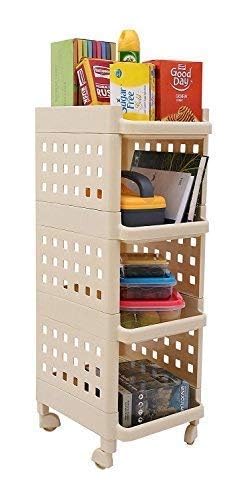NANIAAY Polypropylene Movable Storage Rack MultiFunctional Folding Organizer with Rolling Castors Polished Finish for Kitchen Bathroom Bedroom Laundry or Garage Storage Off White - Image 1