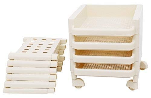 NANIAAY Polypropylene Movable Storage Rack MultiFunctional Folding Organizer with Rolling Castors Polished Finish for Kitchen Bathroom Bedroom Laundry or Garage Storage Off White - Image 5