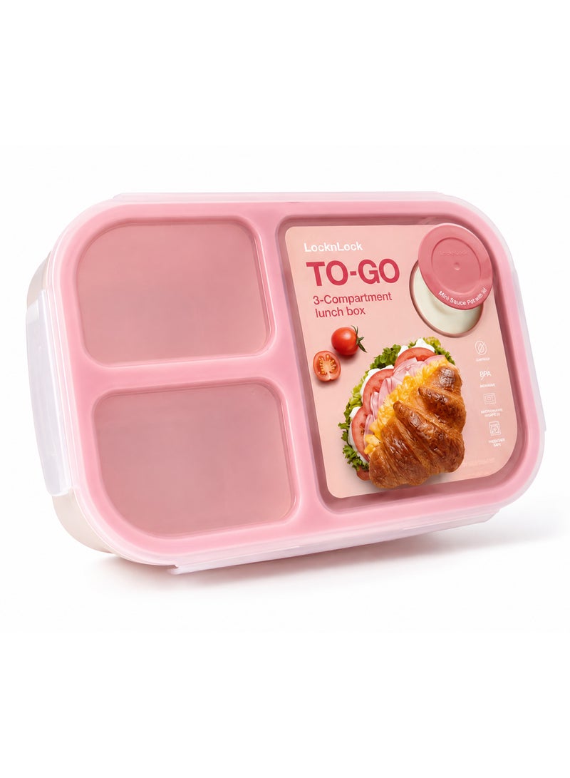 LocknLock To Go Lunch Box 980ml , Pink, Leak-Proof Bento Lunch Container, Microwave, Freezer & Dishwasher Safe, Portable Food Storage for Work, School & Travel