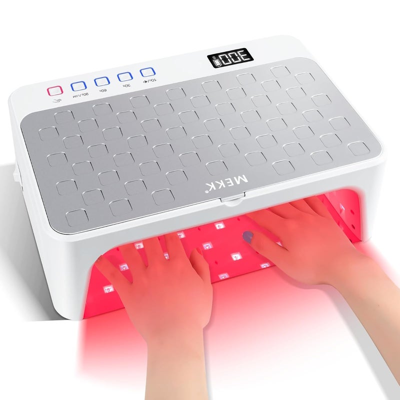 MEKK UV LED Nail Lamp - Luxury Cordless UV Light for Gel Nails with Red Light Skincare,4+2 Timer Modes, Two-Hand Design,Professional Nail Lamp for Salon & Home-White