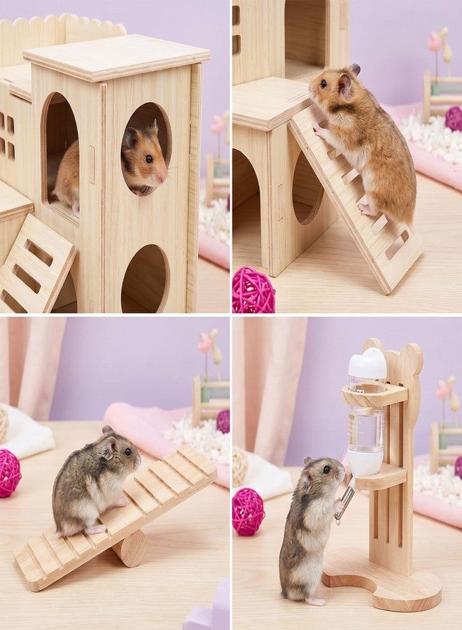 PARAQUIP 26 Pcs Hamster Cage Accessories, Guinea Pig Toys, Silent Hamster Wheel, Rat Chew Toys, Maze Wood House and Water Bottle Set for Guinea Pig, Chinchillas, Gerbils, Mice, Rats, Mouse, Rabbit - Image 5