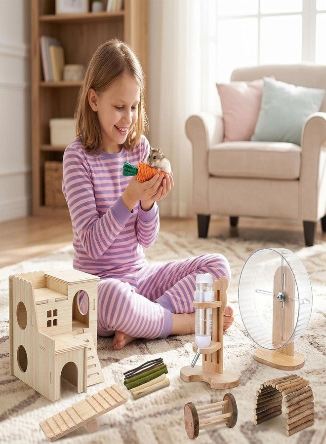 PARAQUIP 26 Pcs Hamster Cage Accessories, Guinea Pig Toys, Silent Hamster Wheel, Rat Chew Toys, Maze Wood House and Water Bottle Set for Guinea Pig, Chinchillas, Gerbils, Mice, Rats, Mouse, Rabbit - Image 4