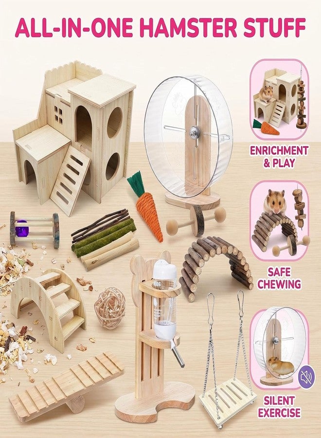 PARAQUIP 26 Pcs Hamster Cage Accessories, Guinea Pig Toys, Silent Hamster Wheel, Rat Chew Toys, Maze Wood House and Water Bottle Set for Guinea Pig, Chinchillas, Gerbils, Mice, Rats, Mouse, Rabbit - Image 2