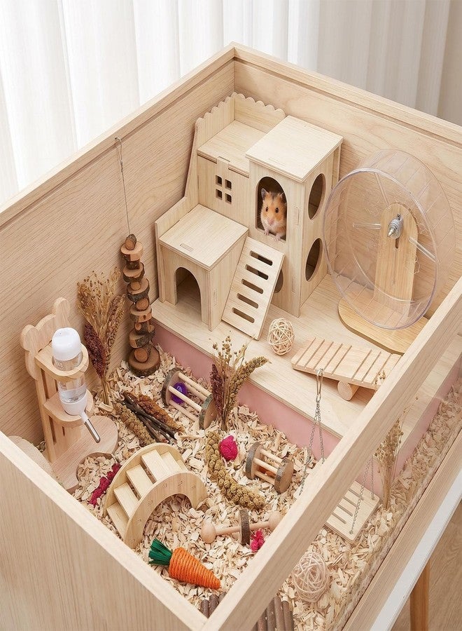 PARAQUIP 26 Pcs Hamster Cage Accessories, Guinea Pig Toys, Silent Hamster Wheel, Rat Chew Toys, Maze Wood House and Water Bottle Set for Guinea Pig, Chinchillas, Gerbils, Mice, Rats, Mouse, Rabbit - Image 3