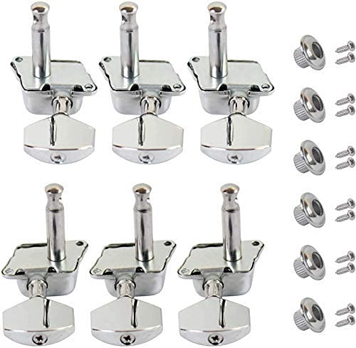 TECHBLAZE Acoustic Guitar Keys for Guitar Chrome Tuning Pegs Keys 3 Left 3 Right Guitar Machine Heads Knobs with Strap Button Locks 3R+3L – 6 Pieces - Image 4