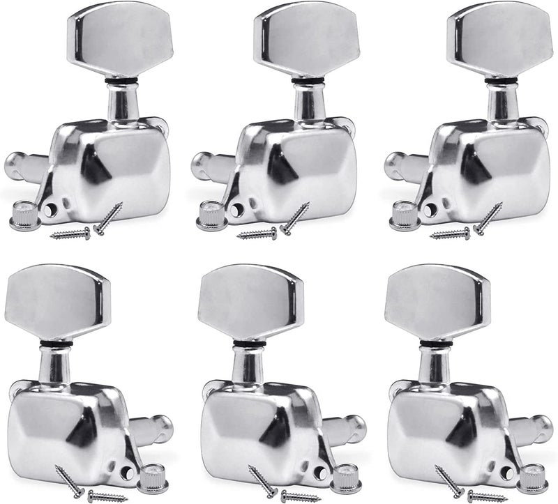 TECHBLAZE Acoustic Guitar Keys for Guitar Chrome Tuning Pegs Keys 3 Left 3 Right Guitar Machine Heads Knobs with Strap Button Locks 3R+3L – 6 Pieces - Image 1