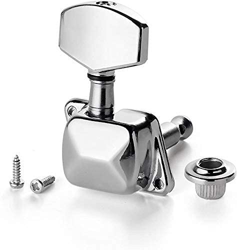 TECHBLAZE Acoustic Guitar Keys for Guitar Chrome Tuning Pegs Keys 3 Left 3 Right Guitar Machine Heads Knobs with Strap Button Locks 3R+3L – 6 Pieces - Image 2