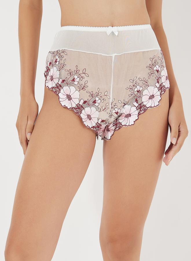 Styli Contrast Floral Embroidered Mesh Bralette & Shorts Set  - Image 3
