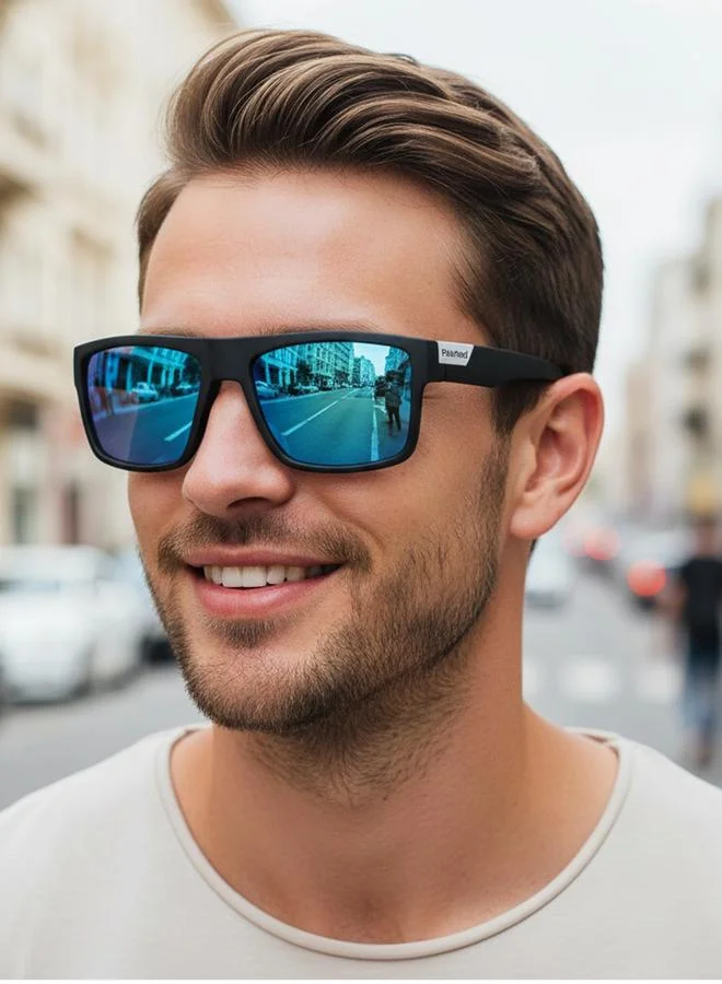 Take Two Men Blue Retro Square Sunglasses