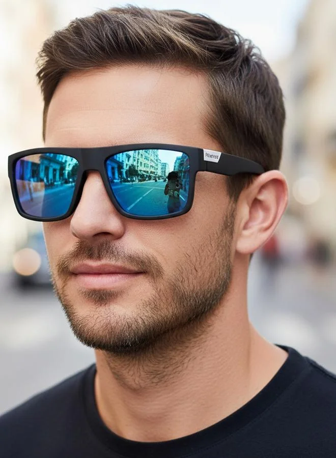 Take Two Men Blue Retro Square Sunglasses