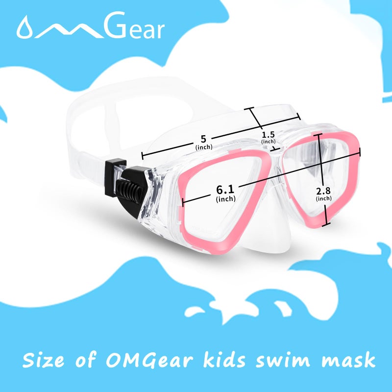 OMGear Kids Swimming Silicone Swim Mask Snorkeling Gear for Kids Tempered Glass Snorkel Goggles with Nose Cover Scuba Diving Goggles with Cute Neoprene Mask Strap Cover (Pink) - Image 4