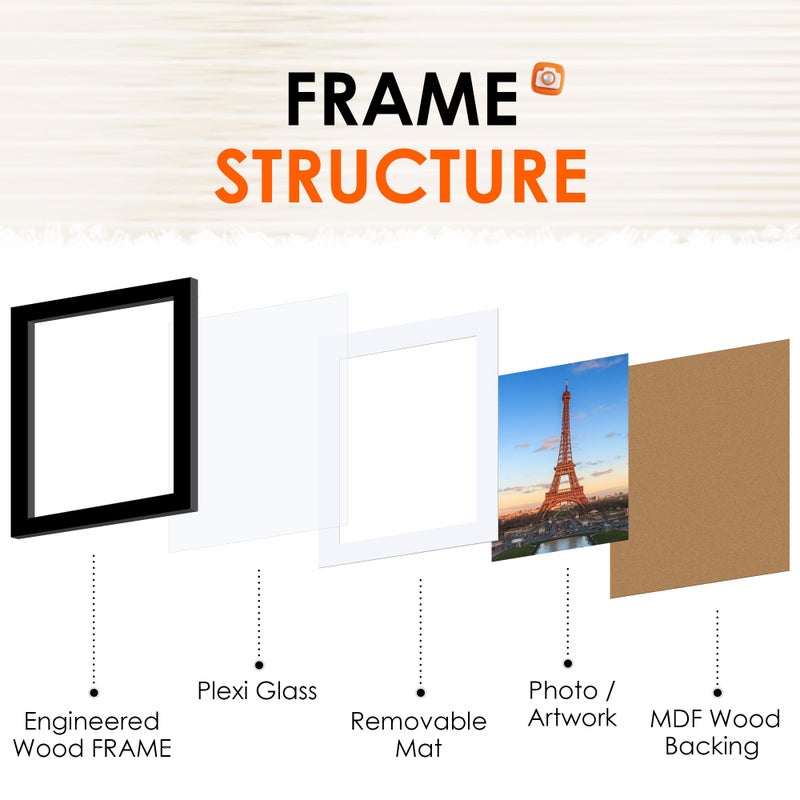 FIXSMITH 8x10 Picture Frame 1 Pack, Photo Frame with HD Plexiglass, Display Pictures 5x7 with Mat or 8x10 Without Mat, Picture Frames Collage for Tabletop or Wall Display, Black - Image 3