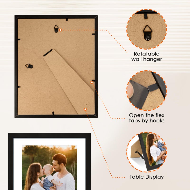 FIXSMITH 8x10 Picture Frame 1 Pack, Photo Frame with HD Plexiglass, Display Pictures 5x7 with Mat or 8x10 Without Mat, Picture Frames Collage for Tabletop or Wall Display, Black - Image 5