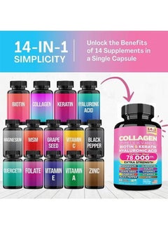 Sthxyfaith Collagen Types I, II, III, V and X Biotin & Keratin, 14 in 1 Supplement, Vital Glow Blend 78000 MCG Extra Strength, Scientifically Formulated for Maximum Effectiveness, 90 Veggie Capsules  - Image 4