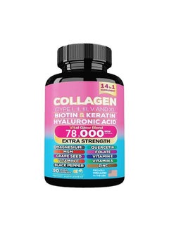 Sthxyfaith Collagen Types I, II, III, V and X Biotin & Keratin, 14 in 1 Supplement, Vital Glow Blend 78000 MCG Extra Strength, Scientifically Formulated for Maximum Effectiveness, 90 Veggie Capsules  - Image 1