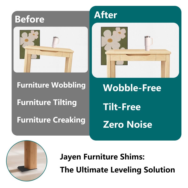 Jayen Furniture Levelers, 20Pcs Flexible Multi-Purpose Rubber Shims for Leveling - Prevent from Wobbling for Furniture Toilet (Black) - Image 3