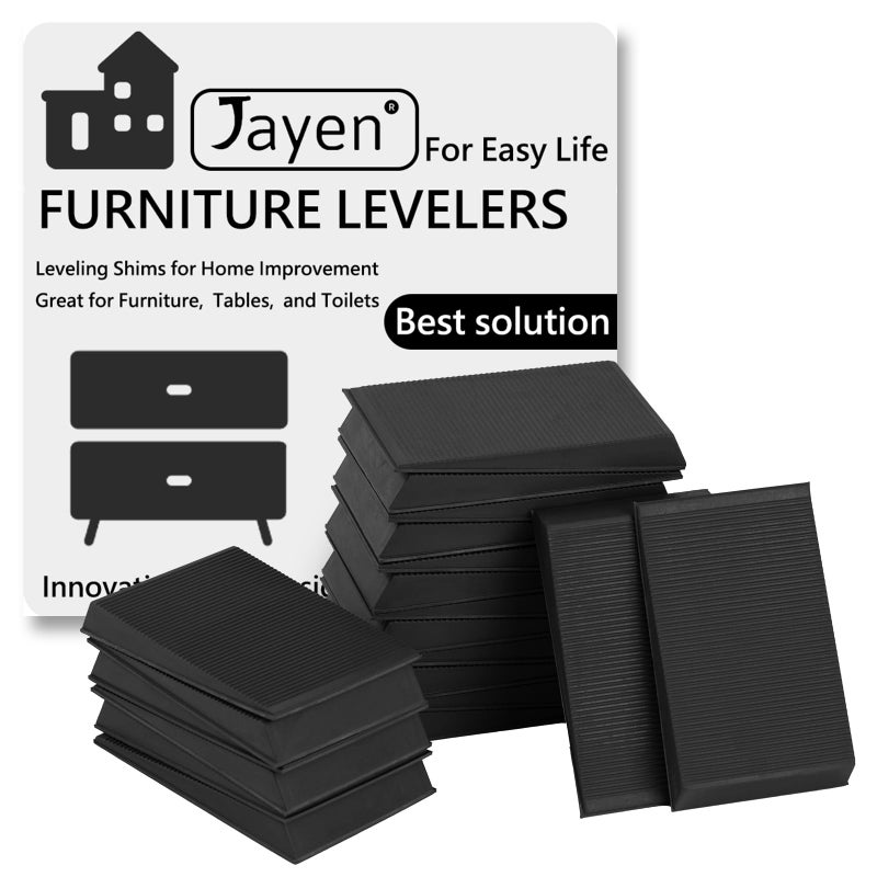 Jayen Furniture Levelers, 20Pcs Flexible Multi-Purpose Rubber Shims for Leveling - Prevent from Wobbling for Furniture Toilet (Black) - Image 1