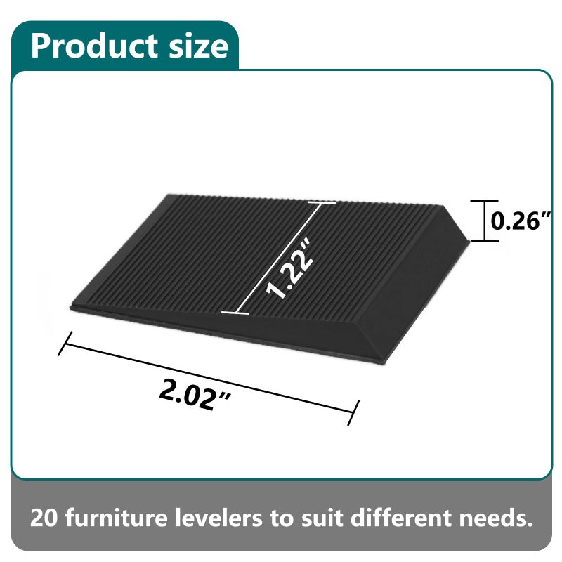 Jayen Furniture Levelers, 20Pcs Flexible Multi-Purpose Rubber Shims for Leveling - Prevent from Wobbling for Furniture Toilet (Black) - Image 2