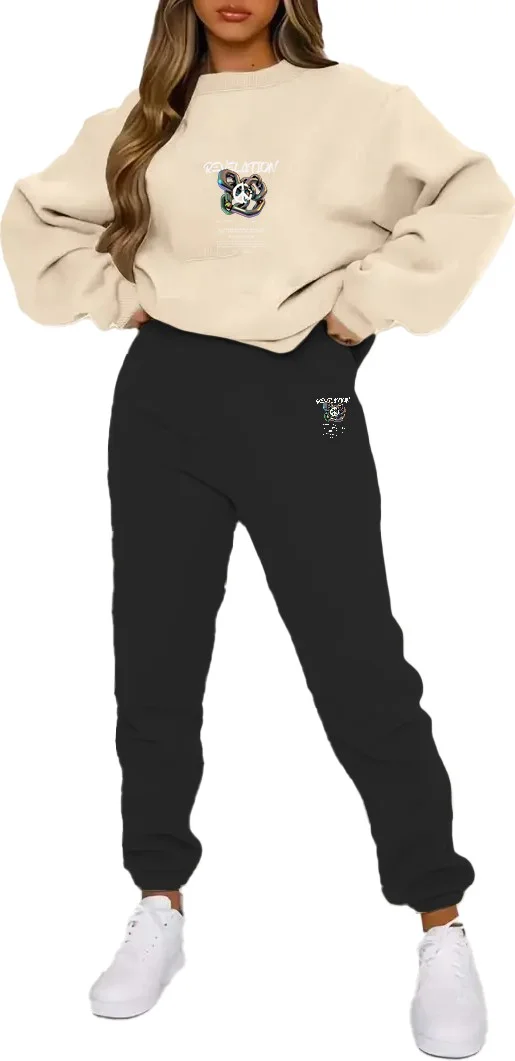 DogFish Tracksuit Oversize Revenge Printed Tracksuit,lover,couple Combination Beige