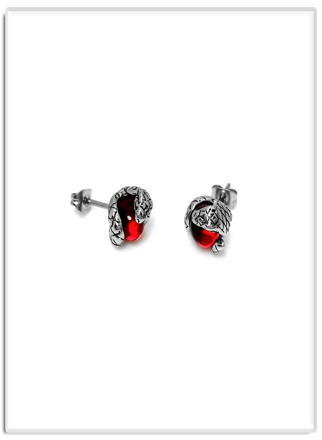 Xusamss Punk Titanium Steel Animal Snake Crystal Ball Stud Earrings(Red) - Image 3