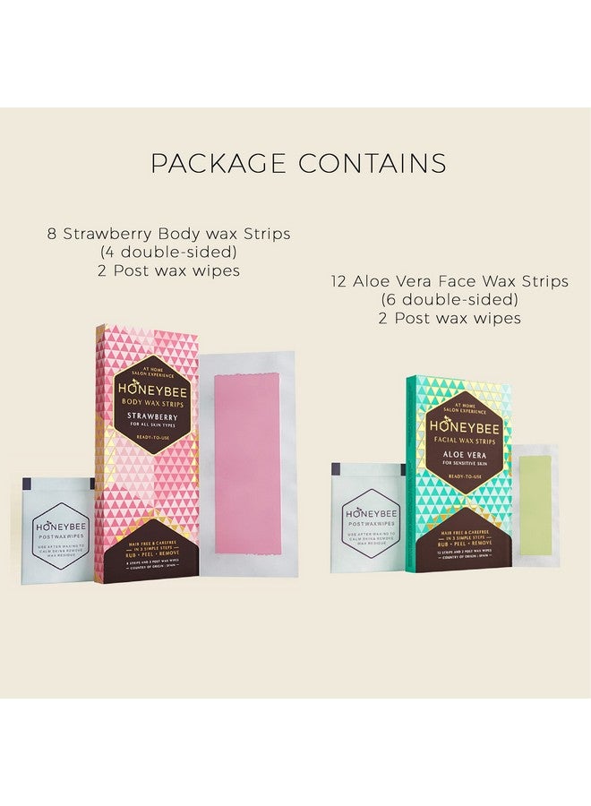 HoneyBee Strawberry Vegan Body Wax & Aloe Vera Facial Wax Strips | 1 Pack Facial Waxing Strips & 1 Pack Body Wax Strips For Women | Wax Care Kit | Hair Removal Waxing Strips For All Skin Types - Image 2