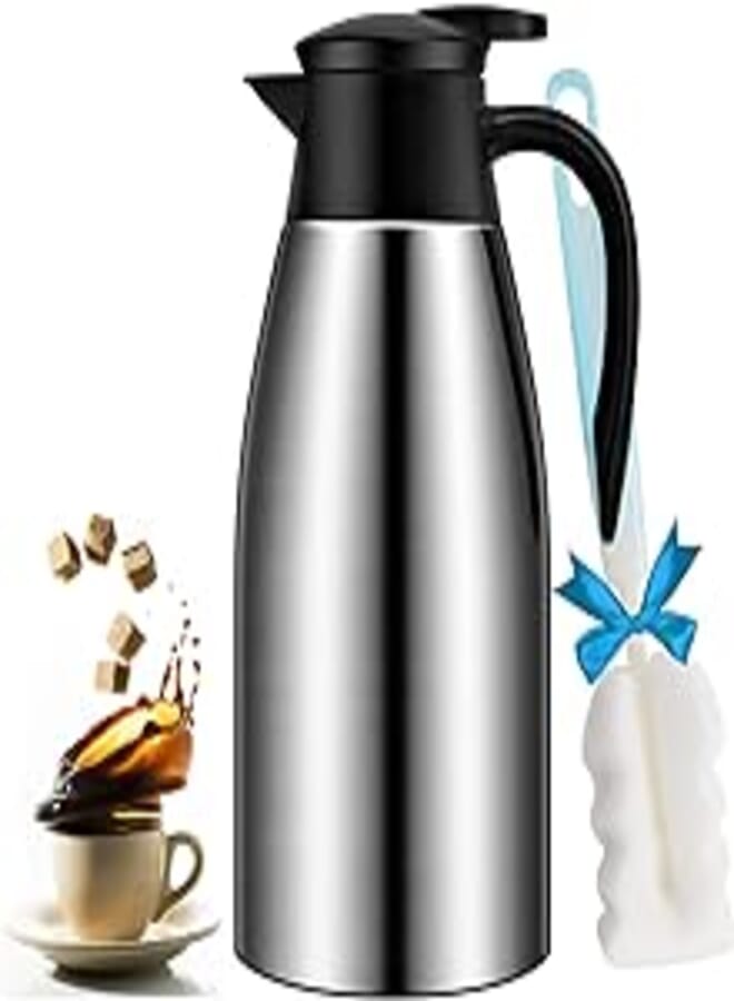 GearRoot 68oz Coffee Carafe Airpot Insulated Thermos Urn Stainless Steel Vacuum Thermal Pot Flask for Hot Beverage / Water, Tea - Keep 12 / 24 Hours Hot / Cold …, Silver
