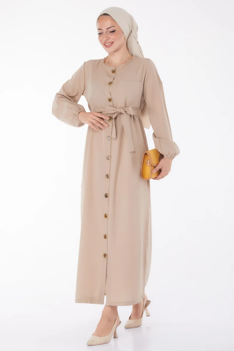 Tofisa Plain Crew Neck Women's Mink Dress - 13206