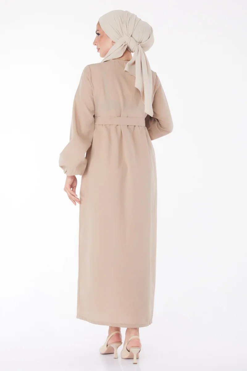 Tofisa Plain Crew Neck Women's Mink Dress - 13206