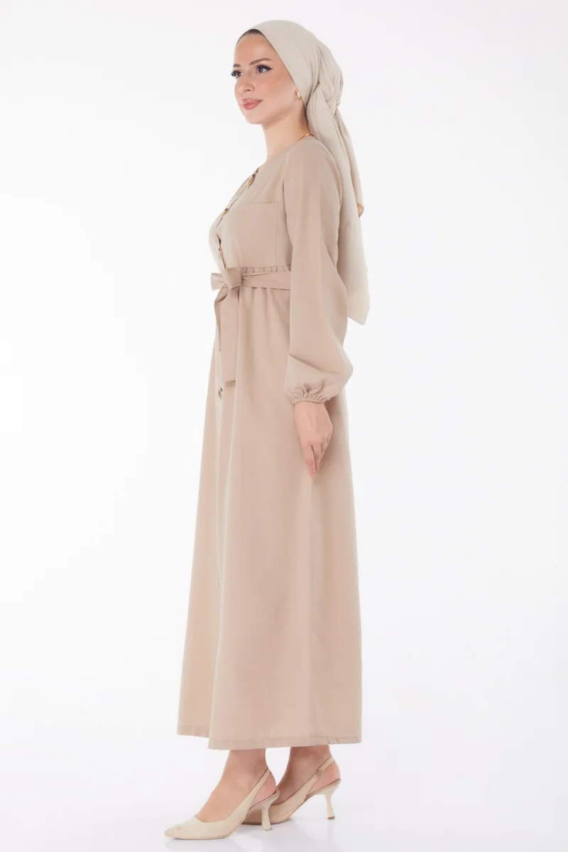 Tofisa Plain Crew Neck Women's Mink Dress - 13206