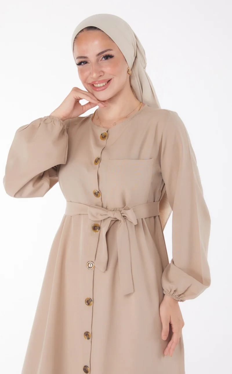Tofisa Plain Crew Neck Women's Mink Dress - 13206