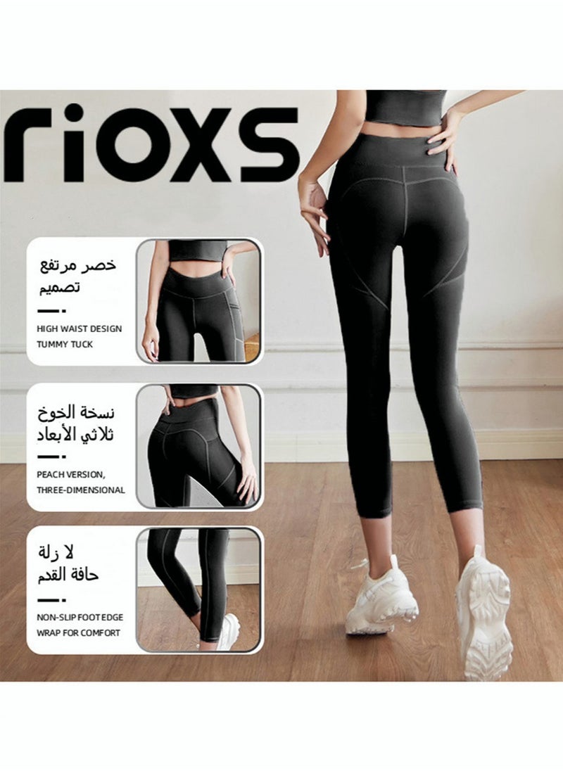 RIOXS - Women's High Waisted Yoga Pants,Stretch Leggings With Side Pockets,Workout Tummy Control Leggings For Sports Gym Yoga Tights,Skinny Leggings For Women Ladies Running - Image 1