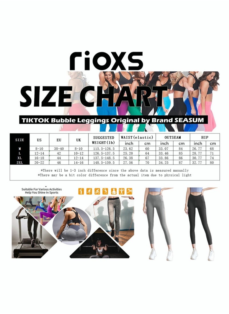RIOXS - Women's High Waisted Yoga Pants,Stretch Leggings With Side Pockets,Workout Tummy Control Leggings For Sports Gym Yoga Tights,Skinny Leggings For Women Ladies Running - Image 1