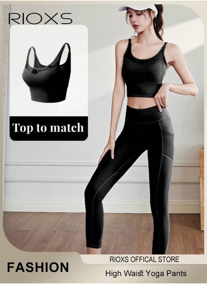 RIOXS - Women's High Waisted Yoga Pants,Stretch Leggings With Side Pockets,Workout Tummy Control Leggings For Sports Gym Yoga Tights,Skinny Leggings For Women Ladies Running - Image 1