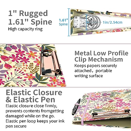 Ospelelf Mini 3 Ring Binder, 1 Inch, Cute Floral Binder for 5.5" x 8.5" with 5 Tab Dividers, File Folder Labels and Low Profile Clipboards - Image 3