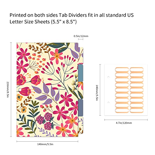 Ospelelf Mini 3 Ring Binder, 1 Inch, Cute Floral Binder for 5.5" x 8.5" with 5 Tab Dividers, File Folder Labels and Low Profile Clipboards - Image 5