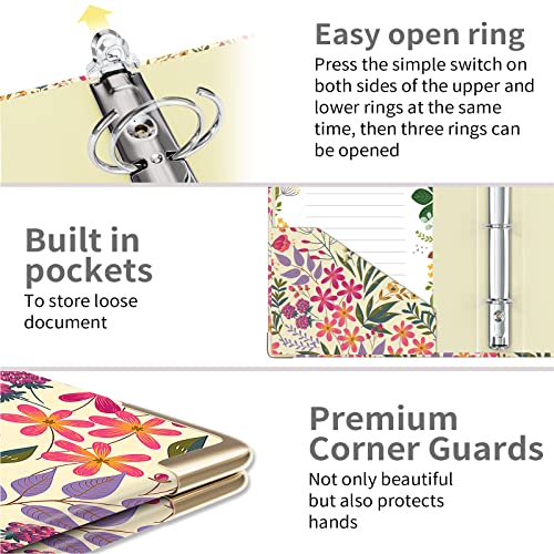Ospelelf Mini 3 Ring Binder, 1 Inch, Cute Floral Binder for 5.5" x 8.5" with 5 Tab Dividers, File Folder Labels and Low Profile Clipboards - Image 4