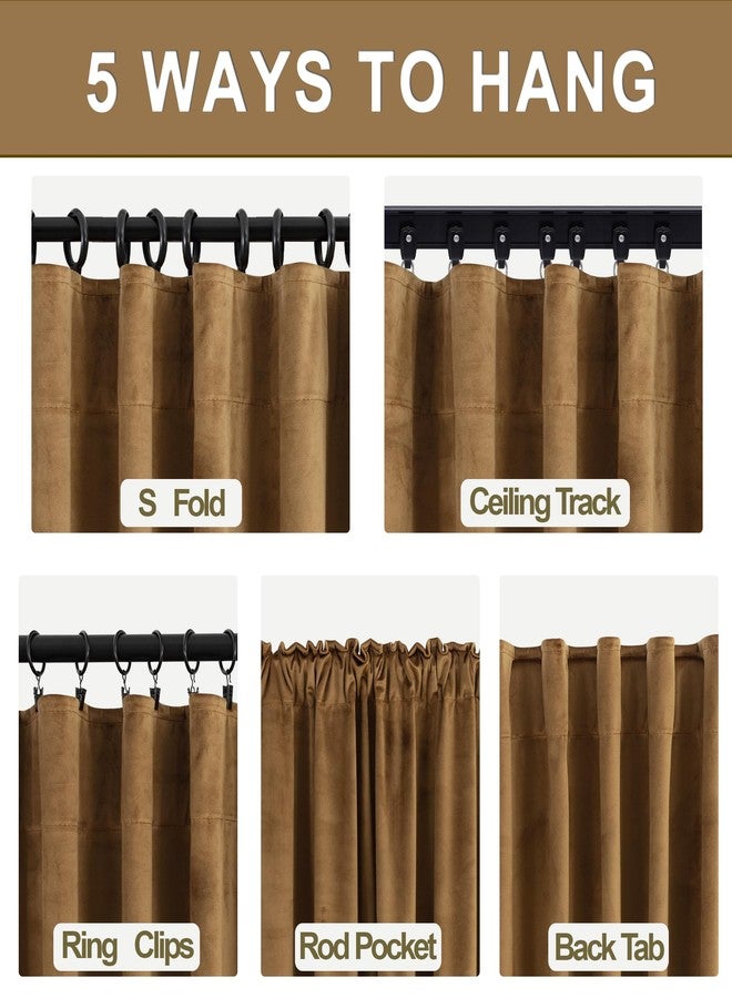 KOUFALL Velvet Blackout Curtains 108 Inch Long, 9FT 9 FT Foot Floor to Ceiling Curtain with Hooks for Track System, Gold Brown Luxury Curtain Pleated Drapes for Living Room, 2 Panel Set - Image 3