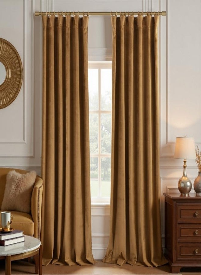 KOUFALL Velvet Blackout Curtains 108 Inch Long, 9FT 9 FT Foot Floor to Ceiling Curtain with Hooks for Track System, Gold Brown Luxury Curtain Pleated Drapes for Living Room, 2 Panel Set - Image 1