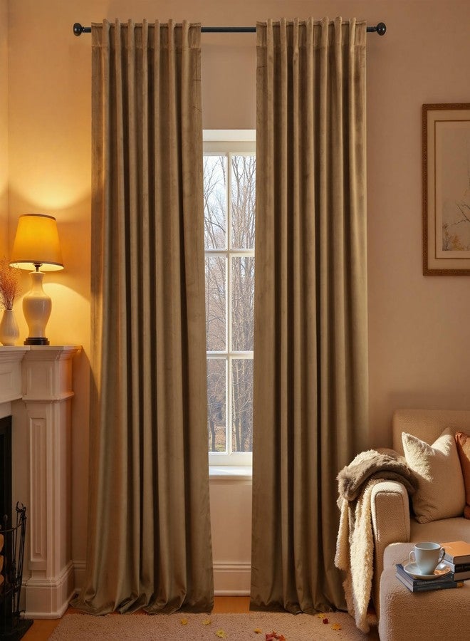 KOUFALL Velvet Blackout Curtains 108 Inch Long, 9FT 9 FT Foot Floor to Ceiling Curtain with Hooks for Track System, Gold Brown Luxury Curtain Pleated Drapes for Living Room, 2 Panel Set - Image 4