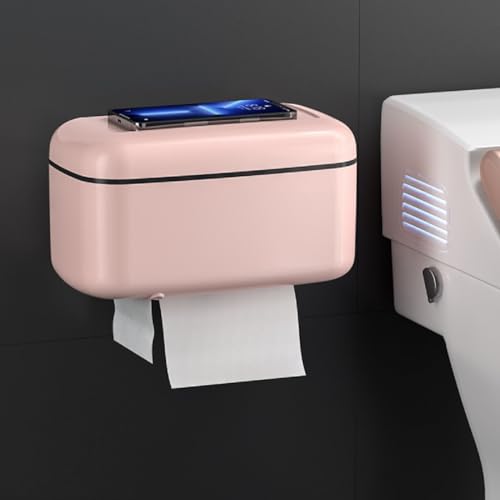 Lxoice Self Adhesive Toilet Paper Holder for Bathroom with Mobile Stand, Bathroom Accessories, Toilet Paper Roll Holder for Bathroom, Wall Mounted Tissue Paper Holder (Regular, Pink) - Image 1
